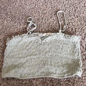 Sky and Sparrow Light Green Smocked Crop Top